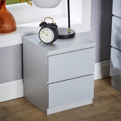 Home Source Lugano Grey 2 Drawer Bedside Cabinet High Gloss Drawer Fronts