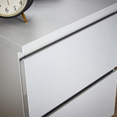 Home Source Lugano Grey 2 Drawer Bedside Cabinet High Gloss Drawer Fronts