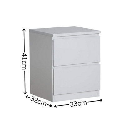 Home Source Lugano Grey 2 Drawer Bedside Cabinet High Gloss Drawer Fronts