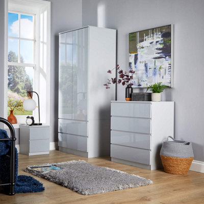 Home Source Lugano Grey 2 Drawer Bedside Cabinet High Gloss Drawer Fronts