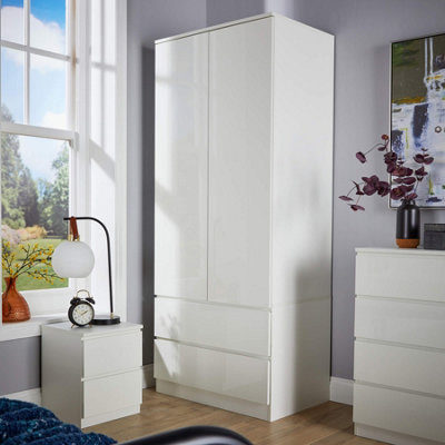 Home Source Lugano White 2 Door 2 Drawer Wardrobe High Gloss Door & Drawer Fronts