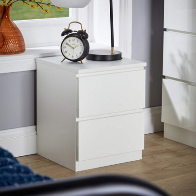 Home Source Lugano White 2 Drawer Bedside Cabinet High Gloss Drawer Fronts