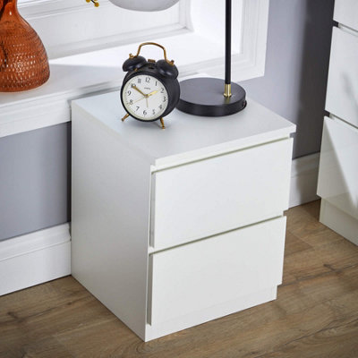 Home Source Lugano White 2 Drawer Bedside Cabinet High Gloss Drawer Fronts
