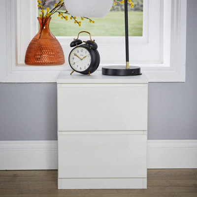 Home Source Lugano White 2 Drawer Bedside Cabinet High Gloss Drawer Fronts