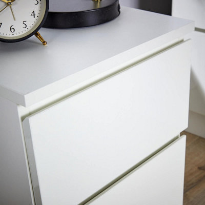 Home Source Lugano White 2 Drawer Bedside Cabinet High Gloss Drawer Fronts