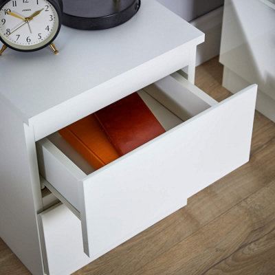 Home Source Lugano White 2 Drawer Bedside Cabinet High Gloss Drawer Fronts