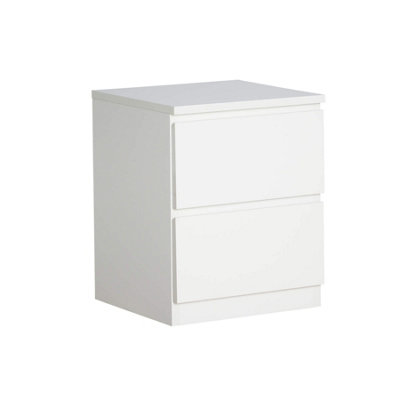 Home Source Lugano White 2 Drawer Bedside Cabinet High Gloss Drawer Fronts