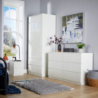 Home Source Lugano White 2 Drawer Bedside Cabinet High Gloss Drawer Fronts