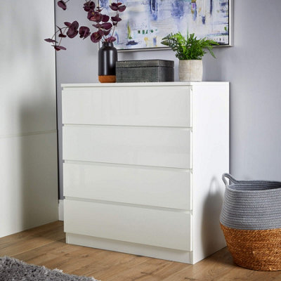 Home Source Lugano White 4 Drawer Chest of Drawers High Gloss Drawer Fronts