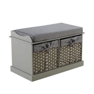 Home Source Malibu 2 Drawer Storage Bench Grey