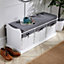Home Source Malibu 3 Basket Drawer Hallway Shoe Storage Bench with Padded Seat White