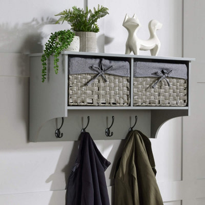 Home Source Malibu Coat Hook 2 Baskets Grey