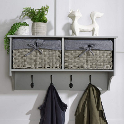 Home Source Malibu Coat Hook 2 Baskets Grey