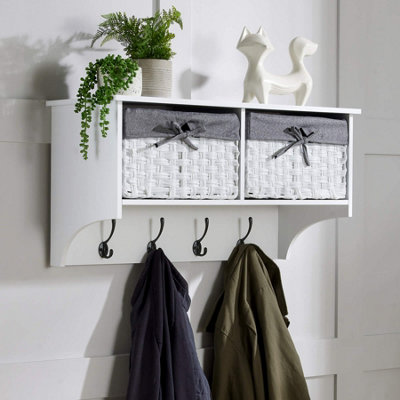 Home Source Malibu Coat Hook 2 Baskets White