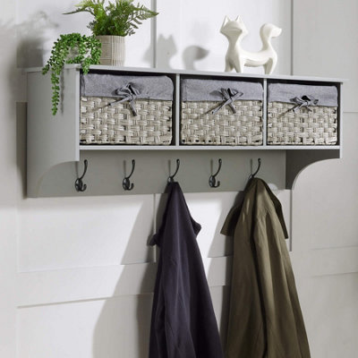 Home Source Malibu Coat Hook 3 Baskets Grey DIY at B Q