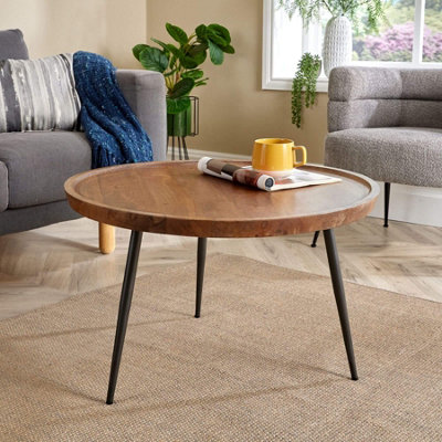 Home Source Manhattan Round Mango Wood with Metal Legs Large Coffee Table