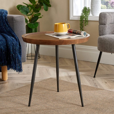 Home Source Manhattan Round Mango Wood with Metal Legs Small Coffee Table