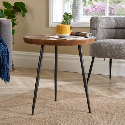Home Source Manhattan Round Mango Wood with Metal Legs Small Coffee Table