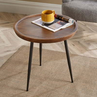 Home Source Manhattan Round Mango Wood with Metal Legs Small Coffee Table
