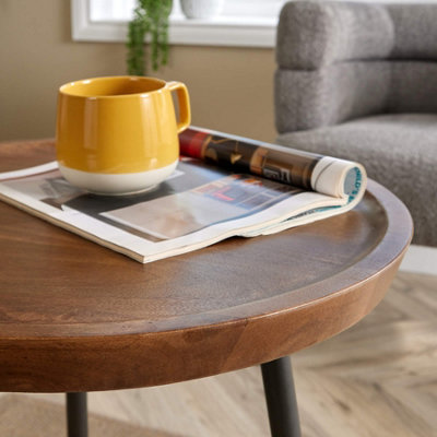 Home Source Manhattan Round Mango Wood with Metal Legs Small Coffee Table