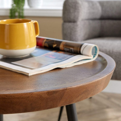 Home Source Manhattan Round Mango Wood with Metal Legs Small Coffee Table
