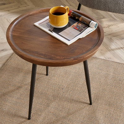 Home Source Manhattan Round Mango Wood with Metal Legs Small Coffee Table