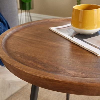 Home Source Manhattan Round Mango Wood with Metal Legs Small Coffee Table