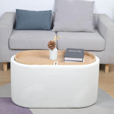 Home Source Merida White Storage Ottoman with Reversible Tray Top Lid