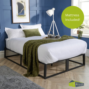 Home Source Metal 4ft6 Platform Bed and Jupiter Mattress