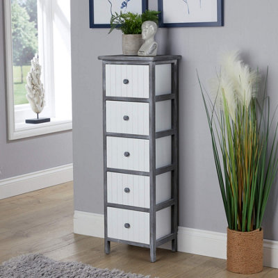 Home Source Mosbach Fully Assembled Wooden 5 Drawer Black and White Storage Chest