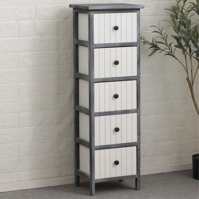 Home Source Mosbach Wooden 5 Drawer Black and White Storage Chest