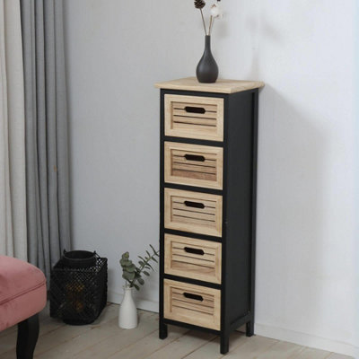 Home Source Mostyn 5 Drawer Black and Oak Storage Chest