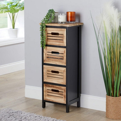 Home Source Mostyn Fully Assembled 4 Drawer Black and Oak Storage Chest