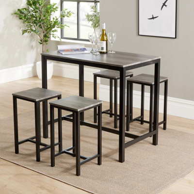 Home Source Nicosia Grey Dining Table and Bar Stool Set
