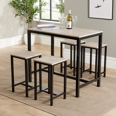 Home Source Nicosia Light Oak Dining Table and Bar Stool Set