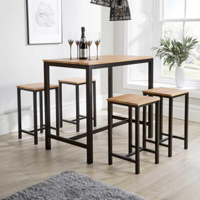 Home Source Nicosia Oak Dining Table and Bar Stool Set