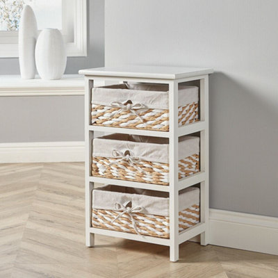 Home Source Norfolk 3 Wicker Basket Drawer Chest Storage Unit White