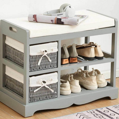 Grey storage deals bench with baskets