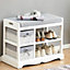 Home Source Norton White Shoe Storage Bench with Lined Baskets and Grey Padded Cushioned Seat