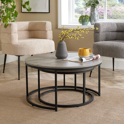 Home Source Oakmere Grey Round Nest 2 Tables