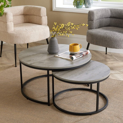 Home Source Oakmere Grey Round Nest 2 Tables