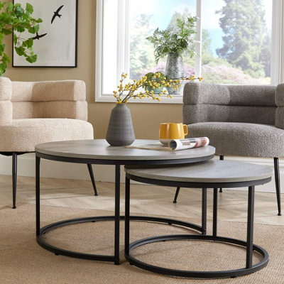 Home Source Oakmere Grey Round Nest 2 Tables