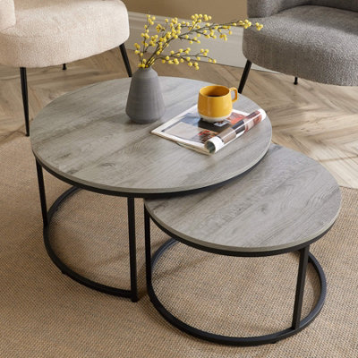 Home Source Oakmere Grey Round Nest 2 Tables