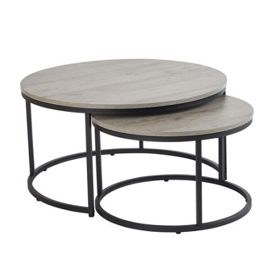 Home Source Oakmere Grey Round Nest 2 Tables