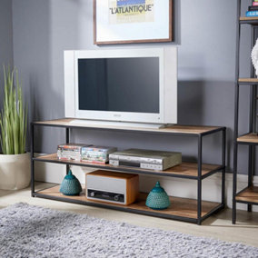 Home Source Oakmere Industrial Media and TV Stand Unit Black and Oak Effect