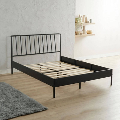 Home Source Odessa 4FT6 Double Black Metal Bed Frame with Headboard