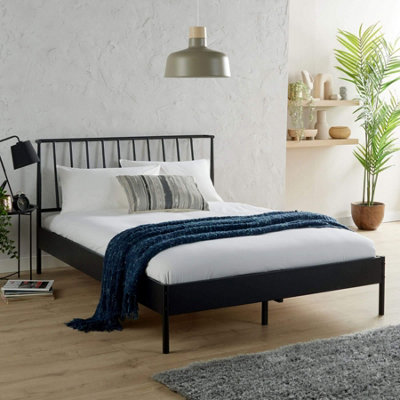 Home Source Odessa 5FT King Black Metal Bed Frame with Headboard