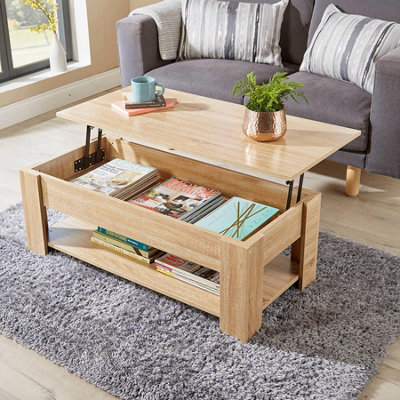 Home Source Orlando Lift Up Storage Coffee Table Natural