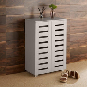 Home Source Oslo 2 Door Shoe Storage Cabinet Unit Grey
