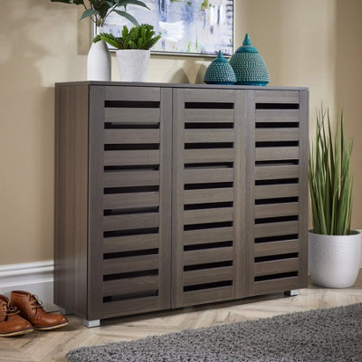 Home Source Oslo 3 Door Shoe Storage Cabinet Unit Dark Brown